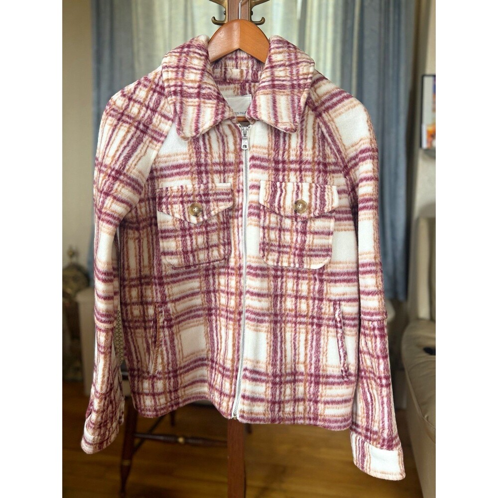 Avec Les Filles Women's Plaid Full Zip Collared Shacket Pockets Short S